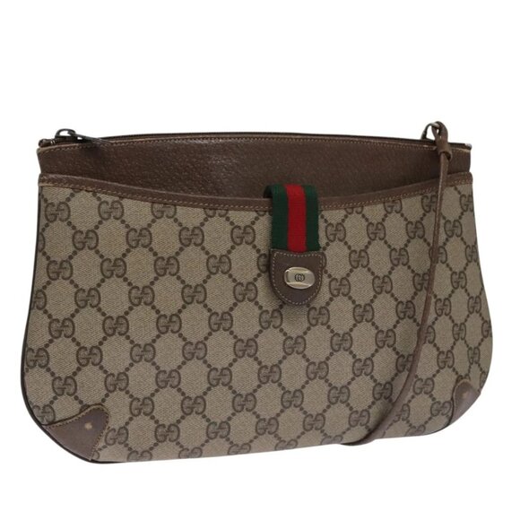 GUCCI GG Supreme Web Sherry Line Shoulder Bag PVC Beige 904 02 026 Auth 102752 - Picture 1 of 16